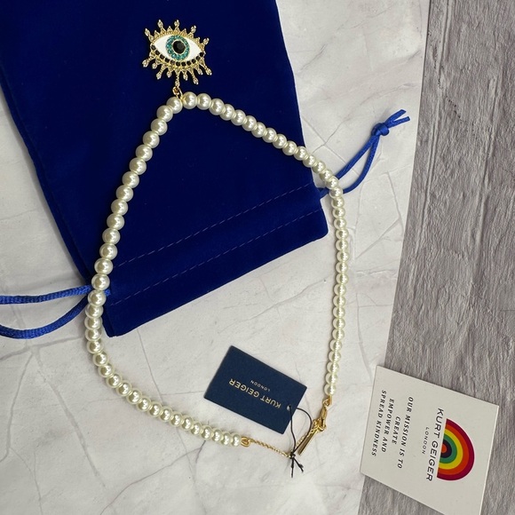 Kurt Geiger Evil Eye and Faux Pearl Necklace with Dust Bag NWT - Picture 6 of 6